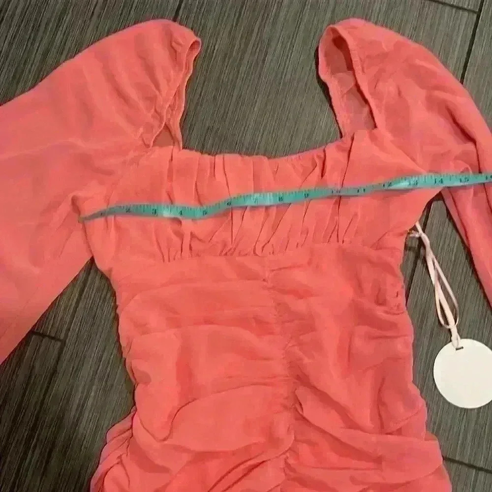 Revolve More To Come Pink Petra Long Blouson Sleeves Ruched Mini Dress Size XS - Picture 11 of 13